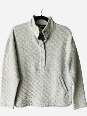 Eddie Bauer Light Gray Quilted Snap Pullover Sweater Front Pocket M